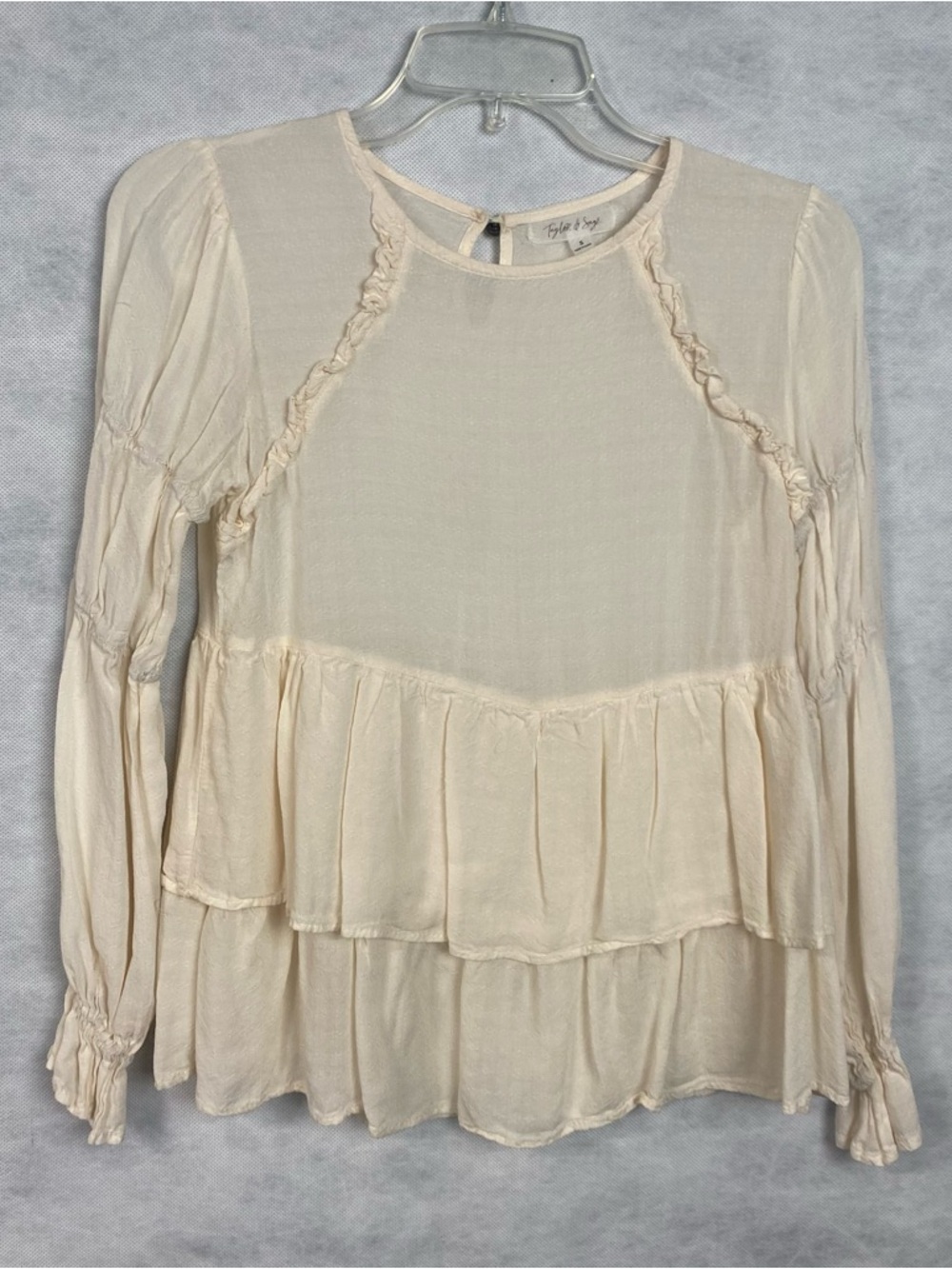 Taylor & Sage Cottagecore Top Small Cream Ruffle Feminine Romantic Semi Sheer